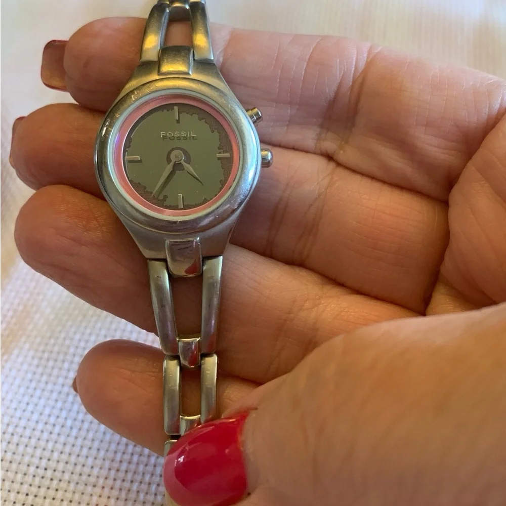 Fossil  Women’s Big Tic Silver Watch with Pink Accents